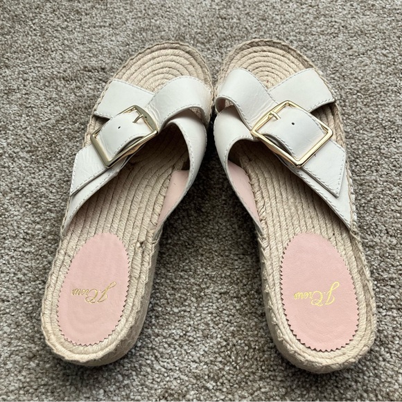 J. Crew Leather Cream Espadrille Slides with Gold Buckle Size 10‎ - Picture 2 of 5